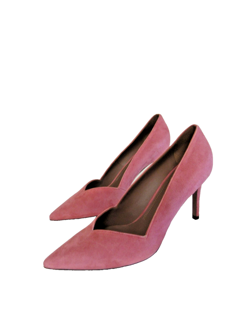 L'Autre Chose Pink Coral Suede 38 1/2 V-Neck Vamp Italian High Heel Pumps NIB